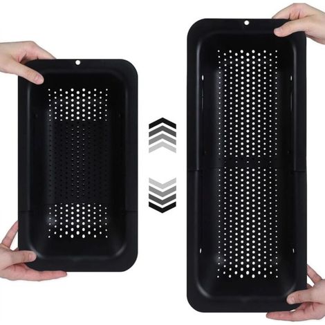 cesta de escurrido extensible de 37-50 cm, con orificios de 5 mm, de plástico sin BPA, para fregadero de cocina. (1/5)