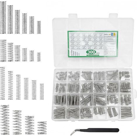 Assortment of 300 stainless steel compression springs, torsion spring set, 23 sizes of metal mechanical springs for DIY, home, and automotive repair projects (1/5)