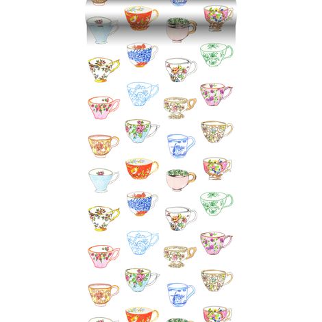 papier peint intissé XXL tasses peintes multicolore  - ESTAhome (1/5)
