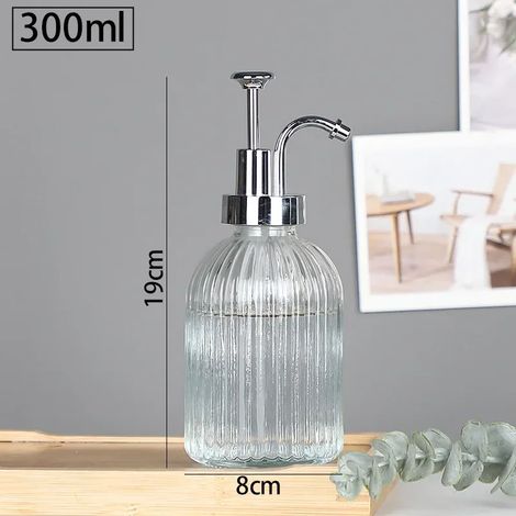 Flacon en verre à pompe (300 ml) avec embout poussoir, idéal pour gel hydroalcoolique, savon liquide, lotion ou gel douche. Flacon de rangement nordique pour salle de bain. (1/5)
