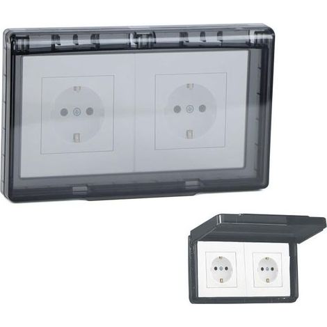 Cache Interrupteur Prise - Etanche Pour Double Prise, Type 86 Flip Outlet Box, Ultra-Mince étanche Pour Salle de Bain, Maison, Extérieur, Noir (1/5)