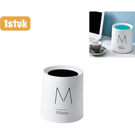 1 Mini poubelle - Modèle de table sans couvercle - Pour bureau et salon - Style minimaliste - Motif lettre M - Blanche (1/4)