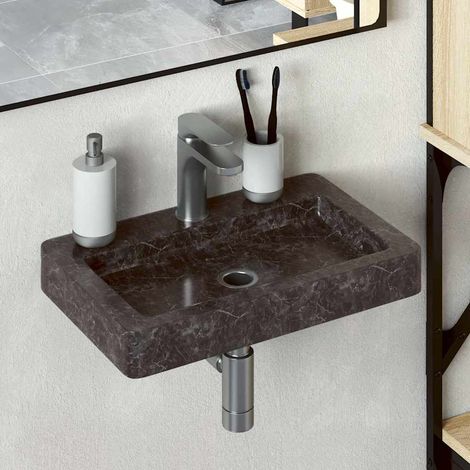 Lavabo mural, noir, 38 x 24 x 6,5 cm, marbre
