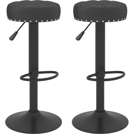 Juego de 2 taburetes de bar sillas altas botones decorativos en terciopelo negro y acero DEC029826