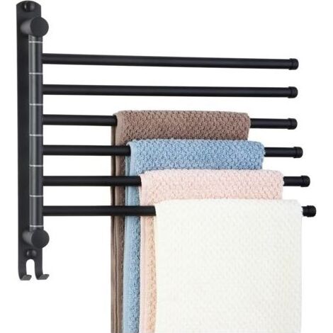 Porte Serviette Salle de Bain avec 6 Barres 180°Rotatives en Acier Inoxydable SUS304 Porte Serviette Murale Sèche-Serviettes pour Cuisine Lavabo-Noir (1/5)