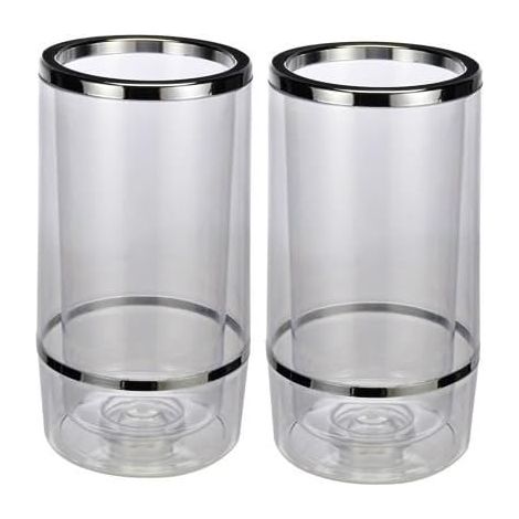 Lot de 2 seaux à glace en plastique double couche anti-gel, pour bière, whisky, champagne et cocktails, isolation thermique (1/5)