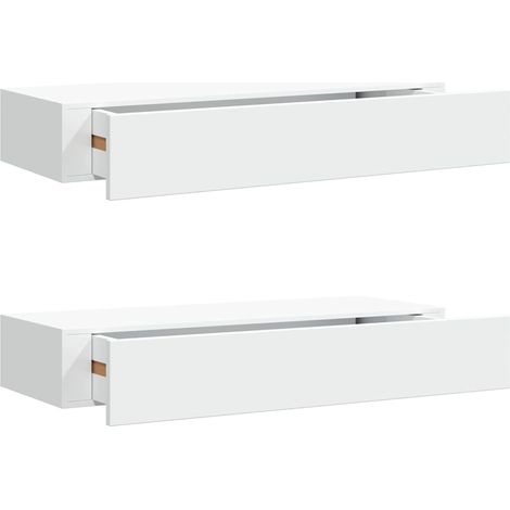 vidaXL Estantes de pared con cajón 2 uds MDF blanco 60x23,5x10 cm (1/2)