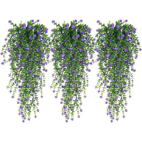 Lot de 3 Plantes Suspendues Extérieur – Fleurs Artificielles UV Résistantes pour Mur, Jardin ou Mariage (1/5)