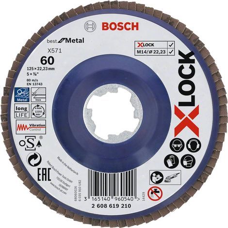 Accessories 2608619210 Plateau à Lamelles à Surface Plate Best for Metal (pour les Métaux, X-LOCK, X571, Ø 125 mm, Grain 60, Alésage de 22,23 mm) (1/4)