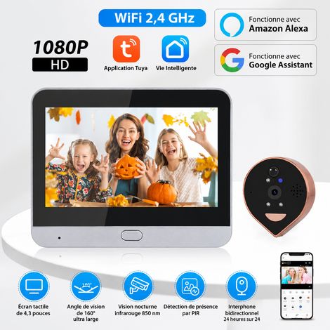 Sonnette vidéo connectée judas goutte d'eau cuivre WiFi 1080P Tuya Alexa Google PD11A-C app alexa google pd11a-c 19,2 × 12,6 × 7,5 cm 635 g – Livraison gratuite