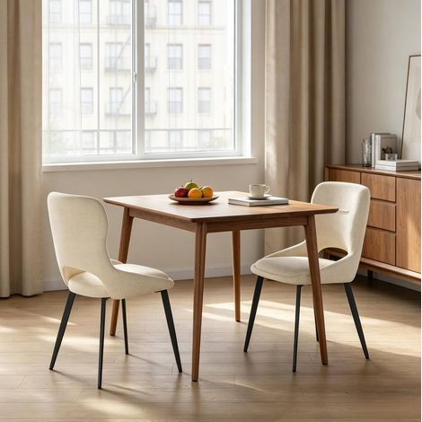 Silla de comedor de chenilla, lote de 2, beige, estructura de metal, DESVIAE (1/5)