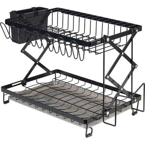 Foldable 2-Tier Dish Drying Rack with a Drip Tray (1/4)
