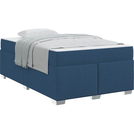 Lit double Lit adulte Cadre de lit avec matelas Bleu 120 x 190 cm tissu (1/5)