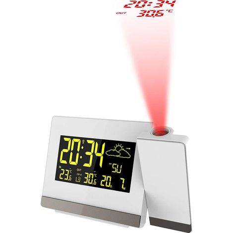 Technoline Sveglia con proiezione radio WT549 con LED, colore bianco, 14,7 x 4,2 x 9,2 cm