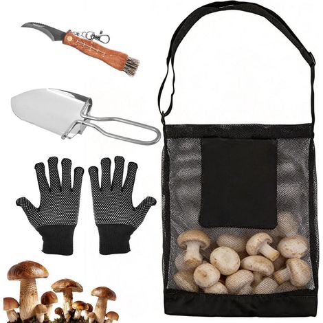 Pilzsammler Set mit Klappmesser, Schaufel, Handschuhen und Netzbeutel