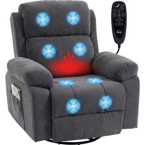 Relaxsessel Fernsehsessel 360° Drehbarer Massagesessel mit Wärme, Massage, Chenille-Optik, Dunkelgrau (1/5)