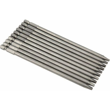 Set of 10 high-hardness square-head electric screwdriver bits, 15 cm (5.9 inches) long, with a 6.35 mm (1/4 inch) hexagonal shank. (1/4)