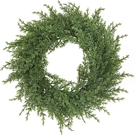 Couronne de Noël en pin et cèdre, couronne de sapin artificielle hivernale, couronne festive en cèdre artificiel pour l'intérieur et l'extérieur, décoration de porte d'entrée de style champêtre (1/5)
