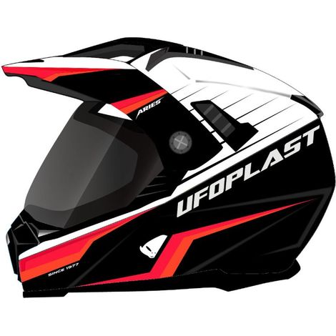 Casco UFO Aries Offroad/Dual Tourer con visera y pantalla, negro/blanco/fluorescente, talla M, homologación ECE 22R06
