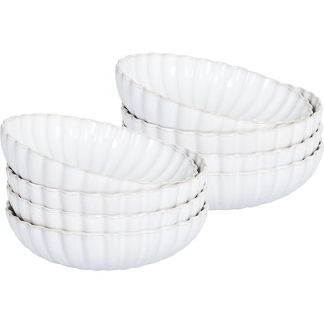 Set of 8 Deep Plates NETTLE Stoneware Off-White