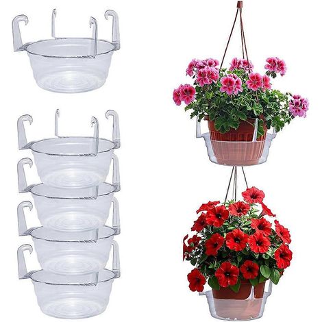 Panier suspendu goutte à goutte Pans transparent rond suspendu plante Tray Saucer Built en crochets et eau Catcher pour (1/5)