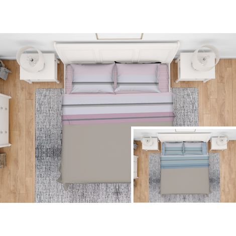 Completo Lenzuola Letto In 100% Cotone Made Italy Disegno Scia, misuraSingolocoloreAzzurro (1/5)