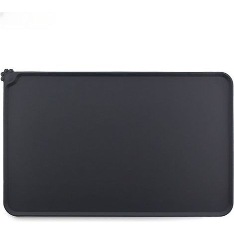 Tapis pour gamelle d'animaux antidérapant et imperméable 48x30cm en silicone noir (1/5)