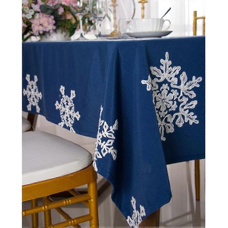 Nappe de table festive à motif flocons de neige bleue 60x60cm pour les familles (1 lot) (1/4)