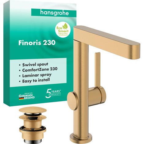 Mitigeur de lavabo avec vidage Push-Open, bec pivotant, Robinet de salle de bain avec hauteur sous bec 221 mm, max. 5l/min (EcoSmart), Bronze brossé, 76060140 (1/5)