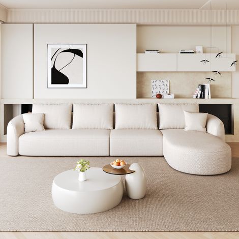 Sofá esquinero modular 336 cm blanco en tela con estructura sin marco y sin montaje (1/5)