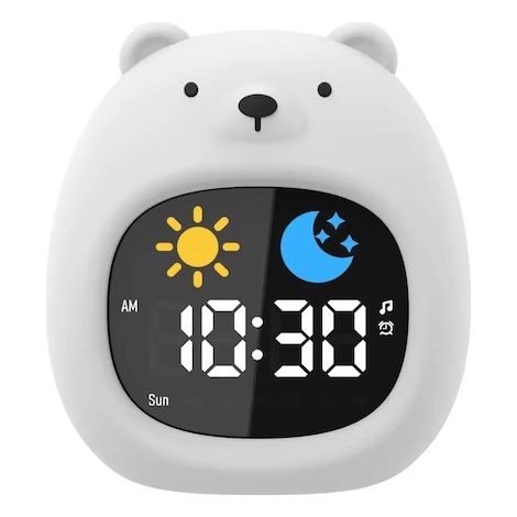 Réveil numérique intelligent tactile eGROW® Ours pour enfants, 8 couleurs, 6 berceuses, sons blancs, 5 niveaux de volume, 2 modes d'alarme, commandes tactiles, 5 niveaux de luminosité, silicone souple (1/5)