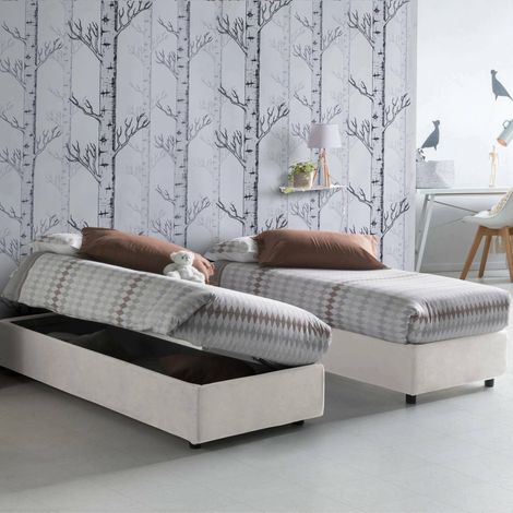 Dmora - Einzelbett Dcatald, Containerbett mit Kunstlederbezug, 100% Made in Italy, Seitliche Öffnung, passend für Matratze 80x190 cm, Weiß (1/5)