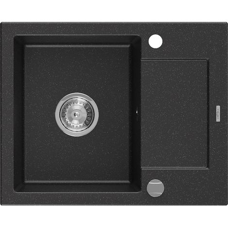 Mexen Enzo évier en granit à 1 cuve avec un égouttoir court 576 x 465 mm, Noir/Argent métallique - 6506571005-73 (1/5)