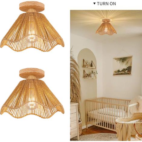 Lot de 2 Plafonnier style bohème, lustre rétro, douille E26, style nordique, pour couloirs et salons (intensité variable 2700-6000K, 04) (1/5)