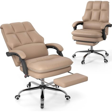 Chaise de Bureau Ergonomique, Fauteuil de Direction en Simili Cuir avec Siège Pivotant Réglable, Dossier Inclinable, Accoudoirs Articulés (1/5)