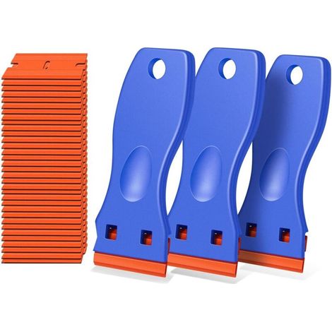 3 Pièces Grattoirs en Plastique, Grattoir en Fenêtre Verre, Grattoir en Autocollant, avec 30 Lames de Rechange, Anti-rayures, Grattoir à Résidus de Colle, pour Enlever les Etiquettes, Peinture (1/5)