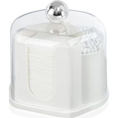 Caja de almacenamiento transparente para bastoncillos de algodón y palillos de dientes con tapa antipolvo, diseño 2 en 1, compartimentos separados para un fácil acceso.