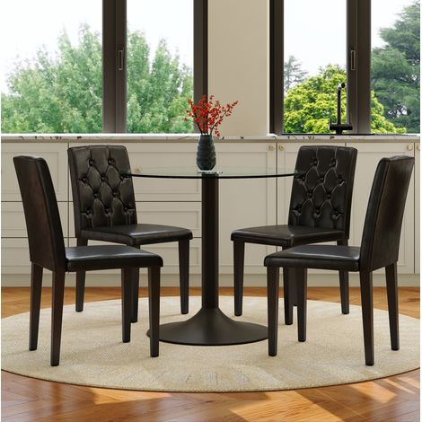 Set tavolo e sedie in vetro e metallo nero, 4 posti, design moderno minimalista con sedie in PU (1/5)