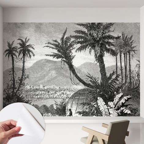 Carta da parati adesiva - lavabile - decorazione murale - per cucina - pellicola decorativa Oasi tropicale 152x104 cm (1/5)