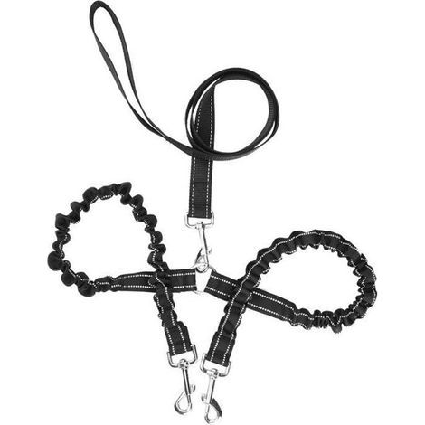 Laisse double pour petit chien Petacc - Noir - Tissu Oxford - Longueur 120cm - Largeur 2.5cm (1/4)
