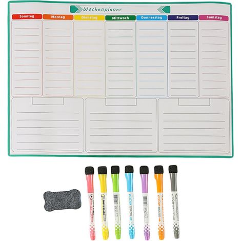 Calendrier hebdomadaire magnétique pour réfrigérateur 30 x 43 cm planification familiale pratique en PET blanc (1/2)