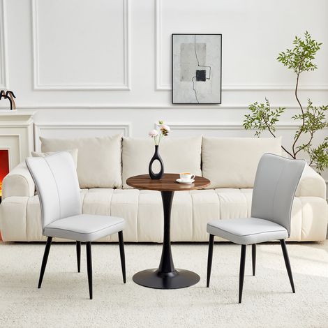 Ensemble Esstisch und 2 Stühle, Tischplatte aus MDF und Metallgestell, PU-Sitze, Schwarz und Hellgrau (1/5)