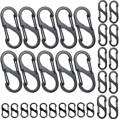 Lot de 30 mousquetons QttvbTna en aluminium, 3 tailles, noirs (1/2)