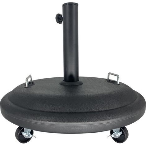 Pied de parasol avec roues, base de parasol en ciment coloris noir - Diamètre 50 cm -JUANIO (1/4)