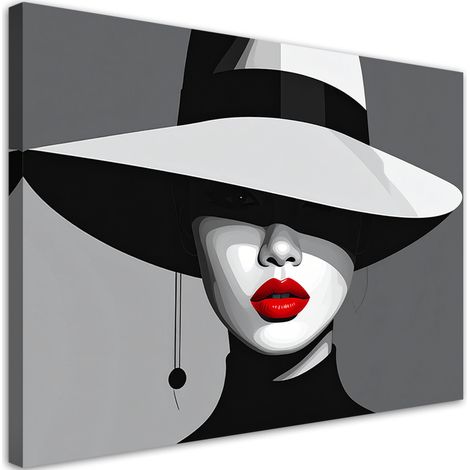 Stampe su Tela, Una donna con un cappello a tesa larga e labbra rosse - 60x40 (1/2)