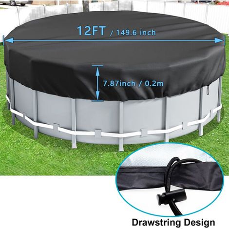 Bâche 4 saisons pour piscine hors sol, Bâche Protection Pour Piscine, Couverture de Extérieur Ronde Spa Baignoire idéale pour garder votre piscine propre (3,7 M, noir) (1/4)