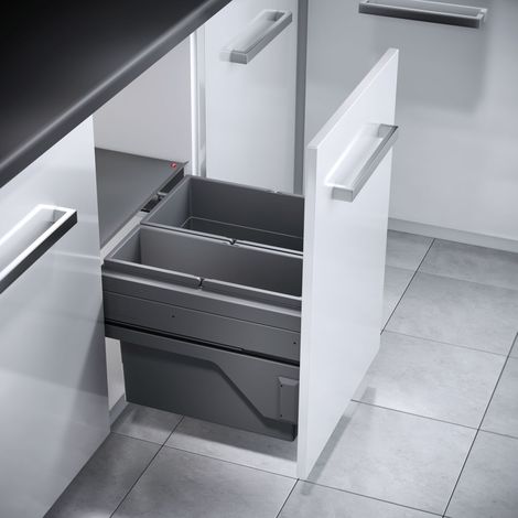 Poubelle de cuisine tri sélectif 2 bacs encastrable 45L (28+17) Hailo Cargo (1/5)
