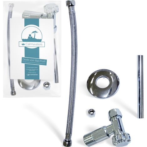 Calmwaters® Anschluss-Set für Spülkasten, Komplettset für rückseitigen Anschluss von Spülkästen, Wasserzulauf von hinten, Wandanschluss 1/2, Schlauchanschluss 3/8, Metall, Chrom, 30LC3185
