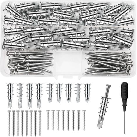 109 Pieces M4 Wall Anchors for Plasterboard, Heavy Load with Screwdriver, Screw A Placo Self-Drilling Dowel for Fixing to Plaster Plates, Concrete (1/5)