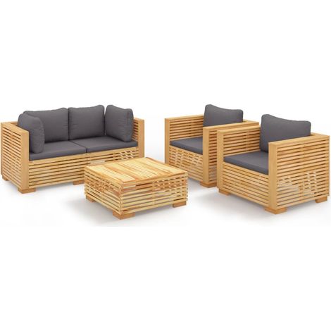 Maison Exclusive - Salon de jardin 5 pcs avec coussins Bois de teck solide (1/5)